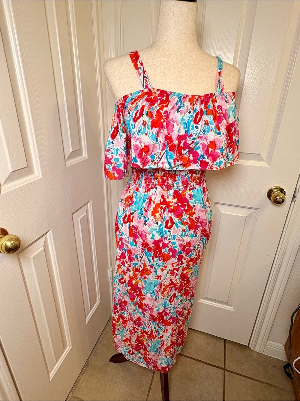 Paradis Popra Floral Maxi Dress Off Shoulder Resort Vacation Small